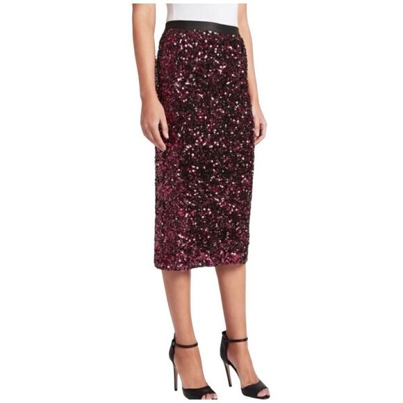 Rebecca Taylor NWT plum stretch sequin midi pencil skirt size XS - Picture 1 of 14